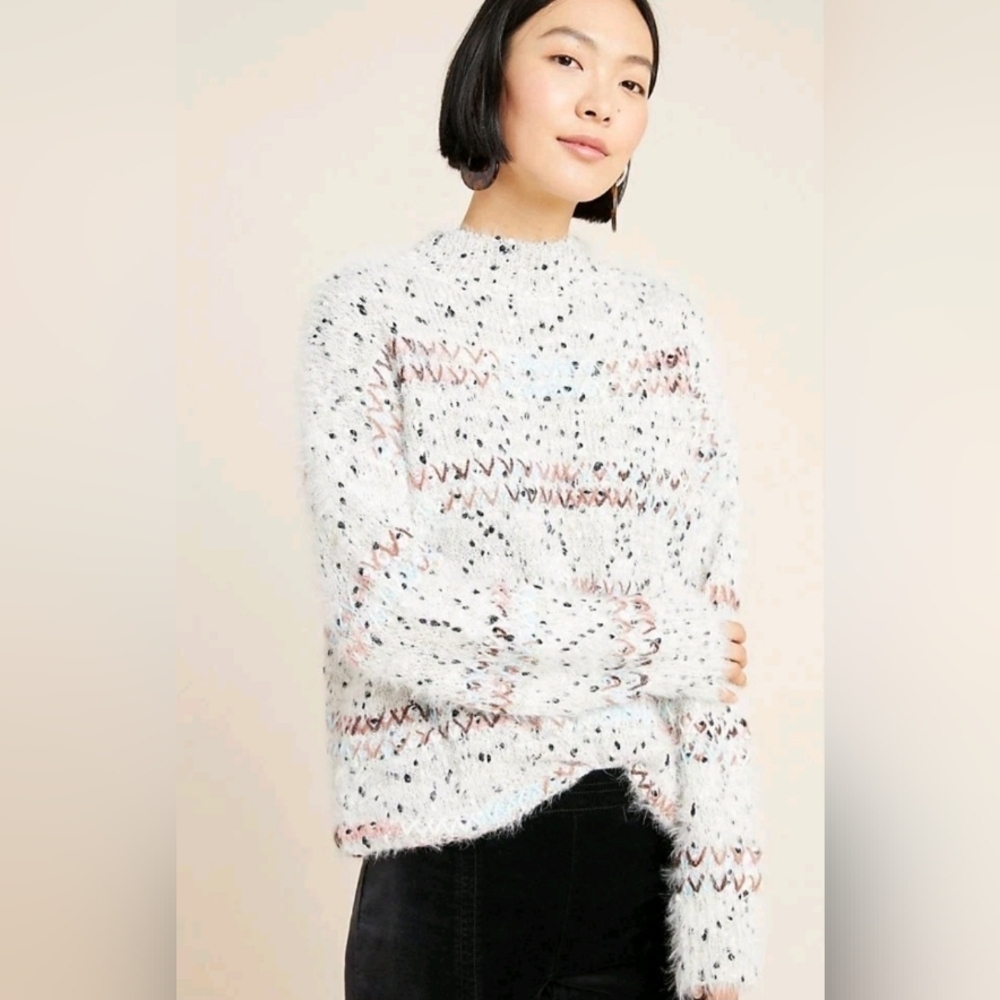 RAGA Fay Eyelash High Neck Sweater in speckled multicolor knit size XS